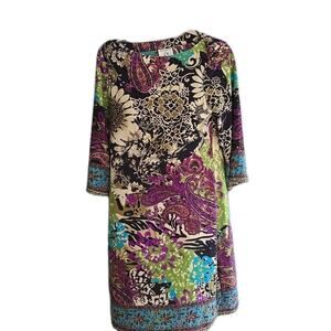 ICE Multicolor Floral Paisley Boat Neck Artsy Art Sheath Dress‎ Womans Size 10